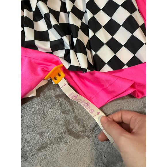 Revolution Costumes Dance‎ Checkered Hot Pink Shorts Long Sleeve Zip Skirt - Picture 3 of 8